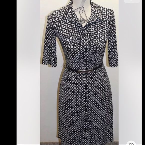 Laundry Shelley Segal Shirt Dress Black White Geometric 4 Short Sleeve - Picture 8 of 8